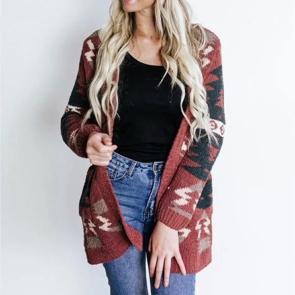 Last 1 S New Oversized Super Soft Cozy Aztec Southwest Bohemian Sweater Cardigan - Picture 3 of 9